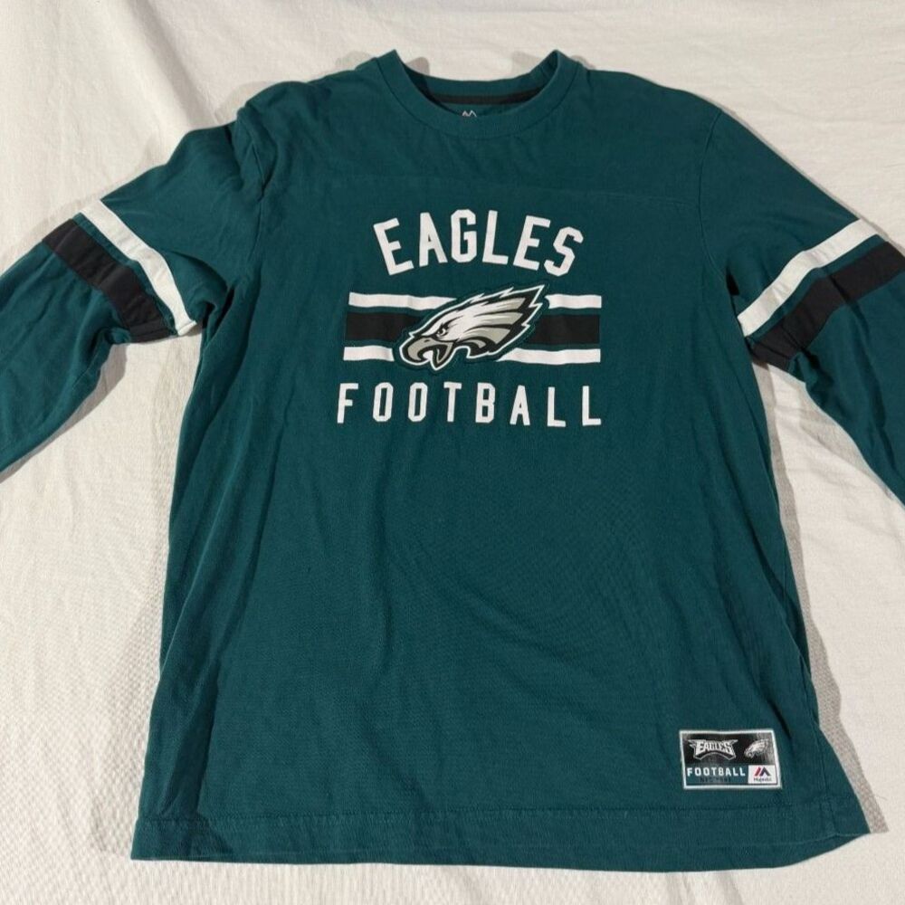 Majestic Philadelphia Eagles Long Sleeve Tee L Green NFL Football Jersey Top
